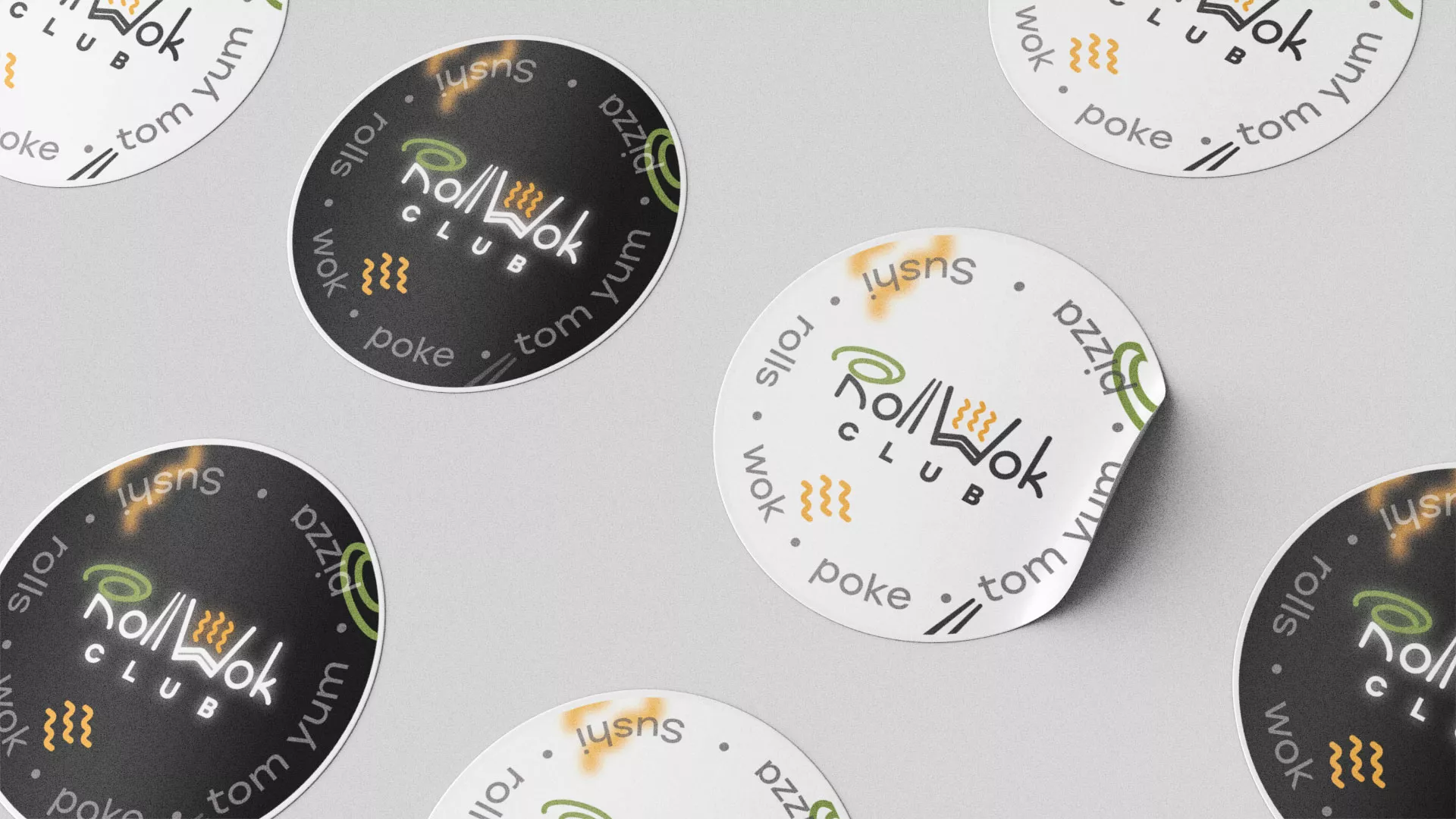 Разработка наклеек для суши-бара «Roll Wok Club» в Долинске