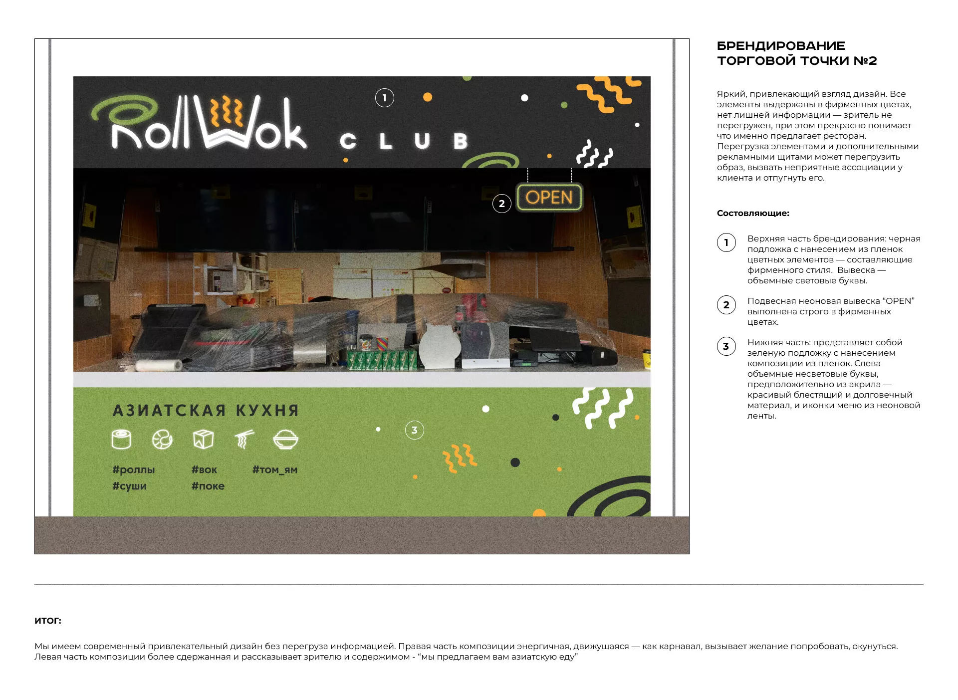 Брендирование торговых точек суши-бара «Roll Wok Club» в Долинске